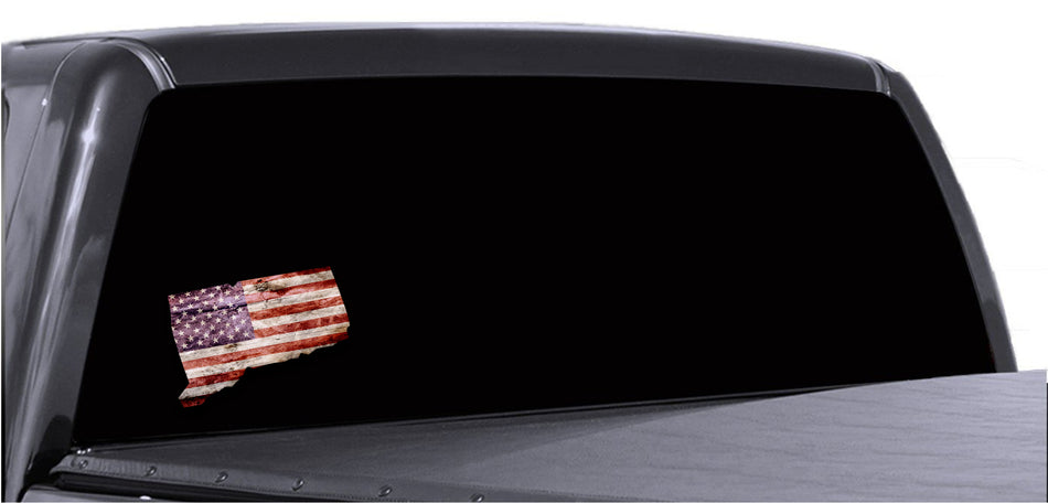 Connecticut Distressed Tattered Subdued USA American Flag Vinyl Sticker