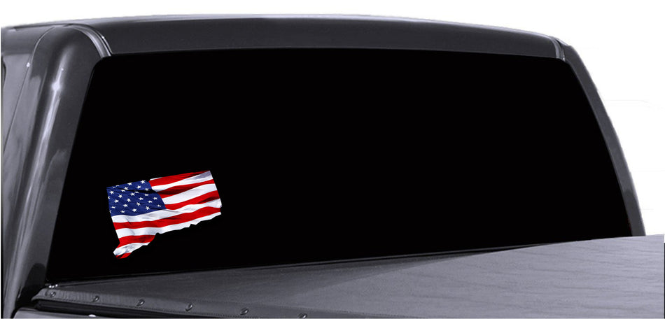 Connecticut Waving USA American Flag. Patriotic Vinyl Sticker