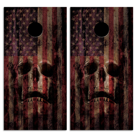 American Flag Skull Custom Vinyl Cornhole Wrap