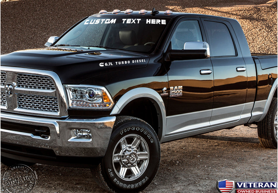 Custom Text Windshield Banner Vinyl Decal-Fits Dodge Ram 1500 2500 3500 Cummins
