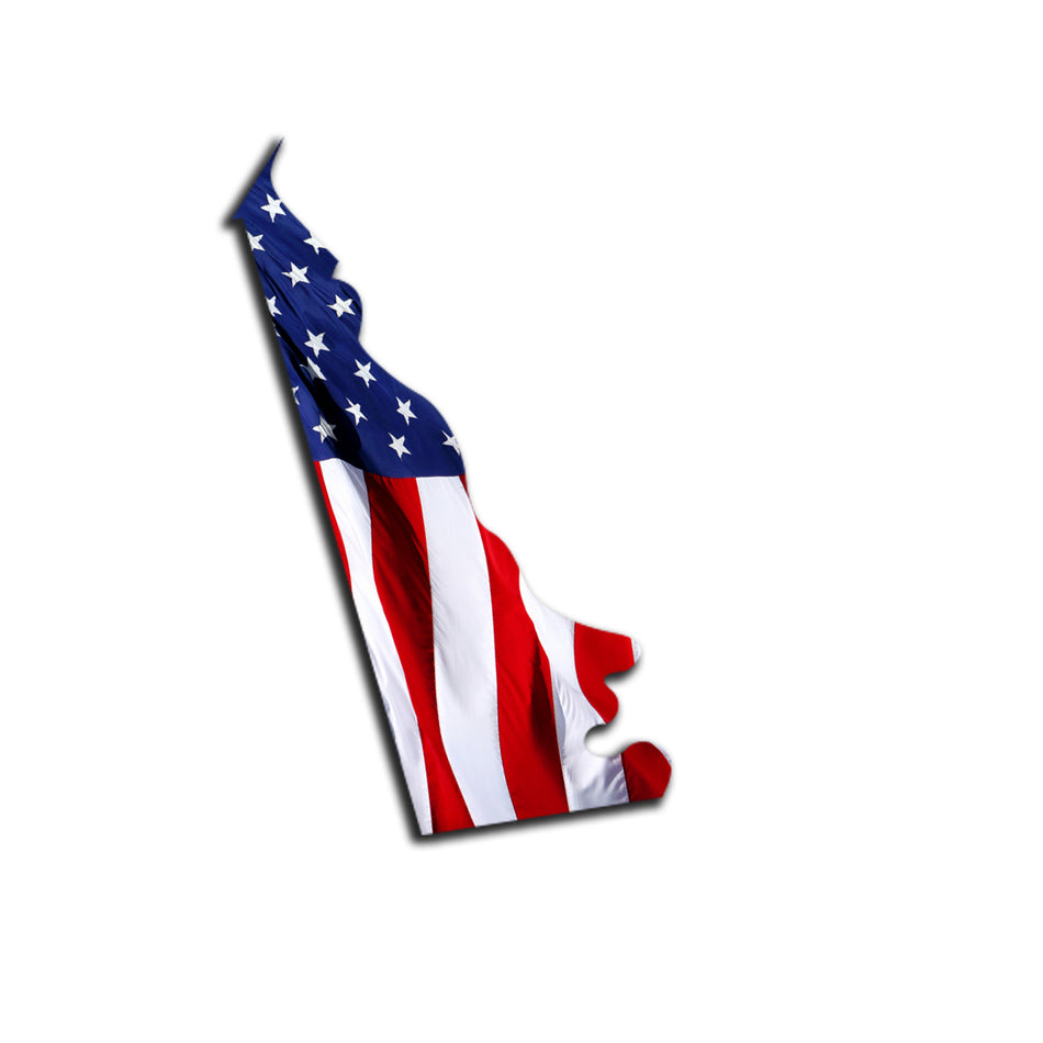 Delaware Waving USA American Flag. Patriotic Vinyl Sticker