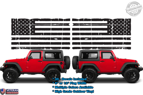 (2) 6 or 12 inch American Flag Worn Torn Ripped Window Door Fender Vinyl Decals 0099