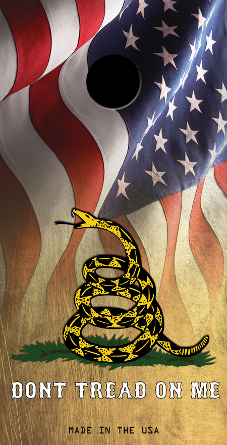 Don't Tread on Me American Flag Custom Vinyl Cornhole Wrap