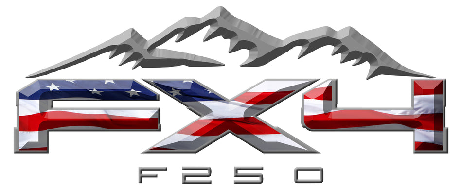 FX4 F250 Mountains American Flag 3D Vinyl Decal Fits All Makes and Models