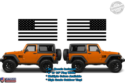 (2) Standard USA Flag Vinyl Decals fits Jeep Trucks Universal