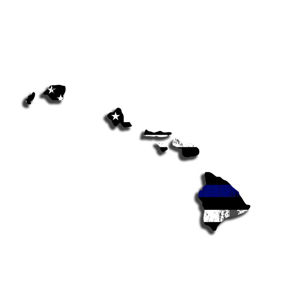 Hawaii Distressed Subdued US Flag Thin Blue Line/Thin Red Line/Thin Green Line Sticker. Support Police/Firefighters/Military