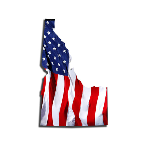 Idaho Waving USA American Flag. Patriotic Vinyl Sticker
