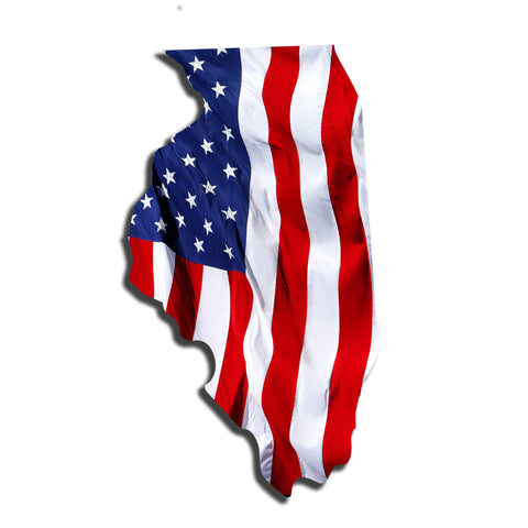 Illinois Waving USA American Flag. Patriotic Vinyl Sticker