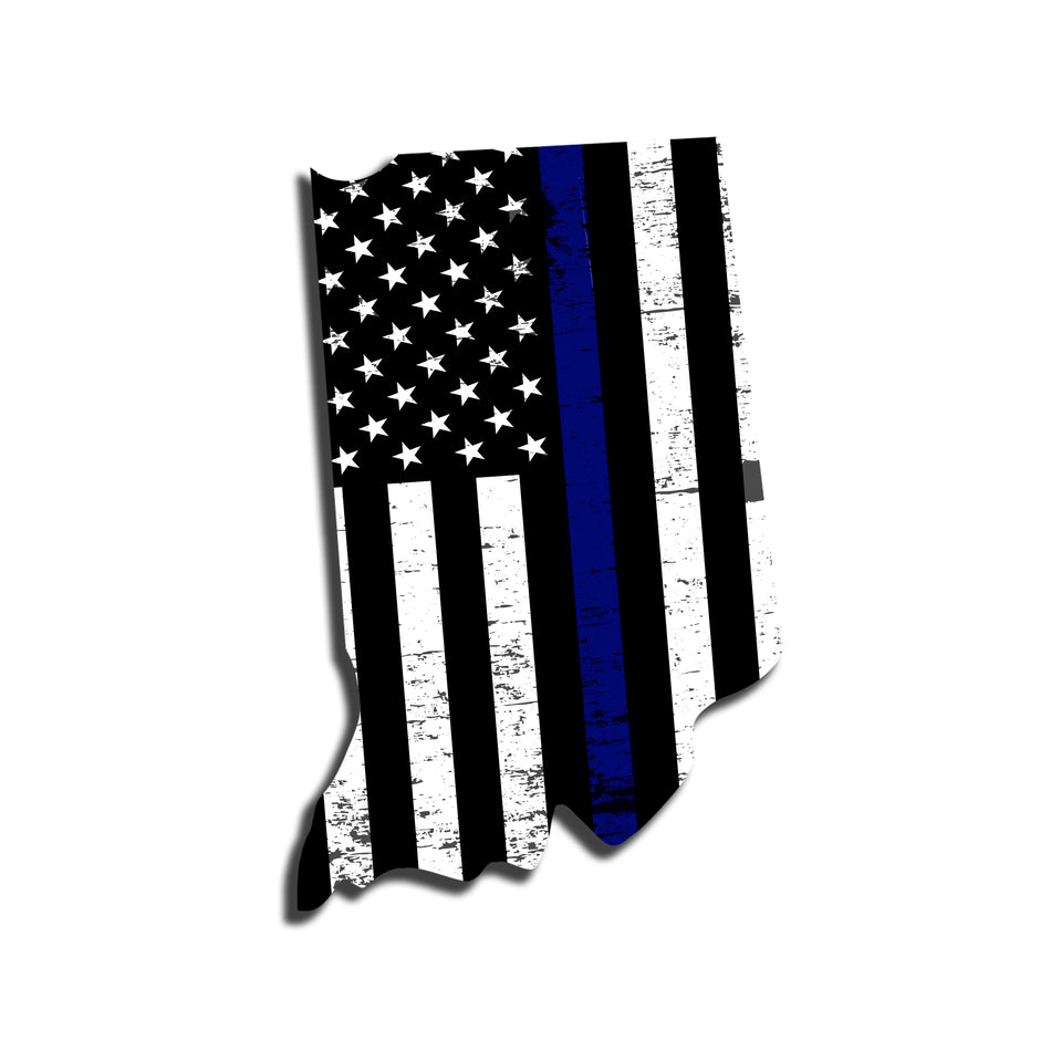 Indiana Distressed Subdued US Flag Thin Blue Line/Thin Red Line/Thin Green Line Sticker. Support Police/Firefighters/Military