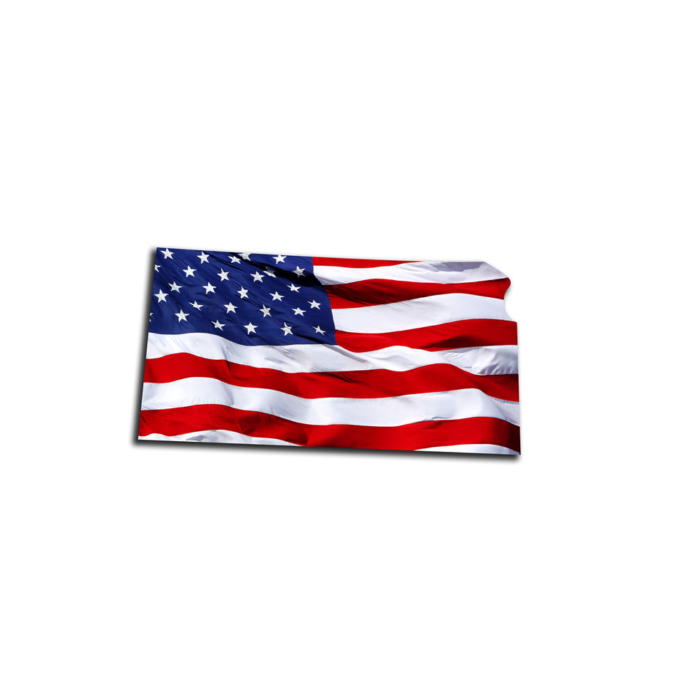 Kansas Waving USA American Flag. Patriotic Vinyl Sticker