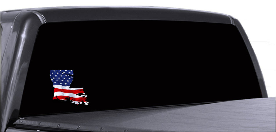 Louisiana Waving USA American Flag. Patriotic Vinyl Sticker