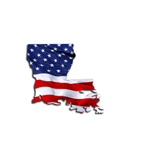 Louisiana Waving USA American Flag. Patriotic Vinyl Sticker