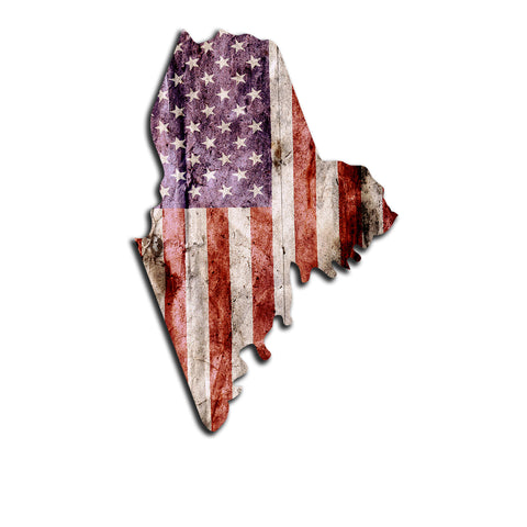 Maine Distressed Tattered Subdued USA American Flag Vinyl Sticker