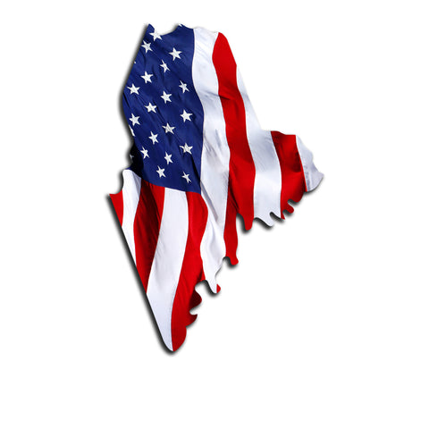 Maine Waving USA American Flag. Patriotic Vinyl Sticker