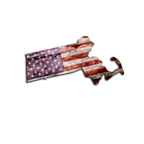 Massachusetts Distressed Tattered Subdued USA American Flag Vinyl Sticker