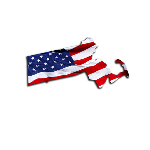 Massachusetts Waving USA American Flag. Patriotic Vinyl Sticker