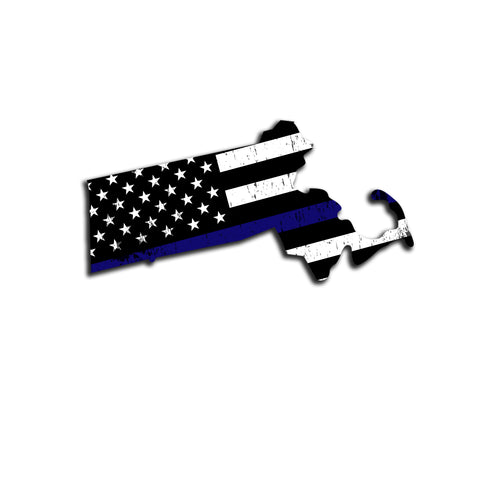 Massachusetts Distressed Subdued US Flag Thin Blue Line/Thin Red Line/Thin Green Line Sticker. Support Police/Firefighters/Military