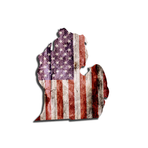 Michigan Distressed Tattered Subdued USA American Flag Vinyl Sticker