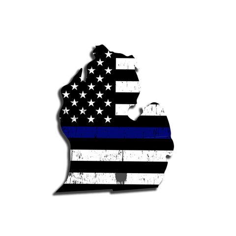 Michigan Distressed Subdued US Flag Thin Blue Line/Thin Red Line/Thin Green Line Sticker. Support Police/Firefighters/Military