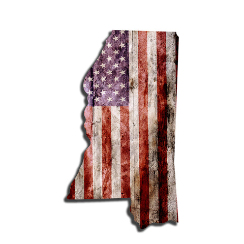 Mississippi Distressed Tattered Subdued USA American Flag Vinyl Sticker