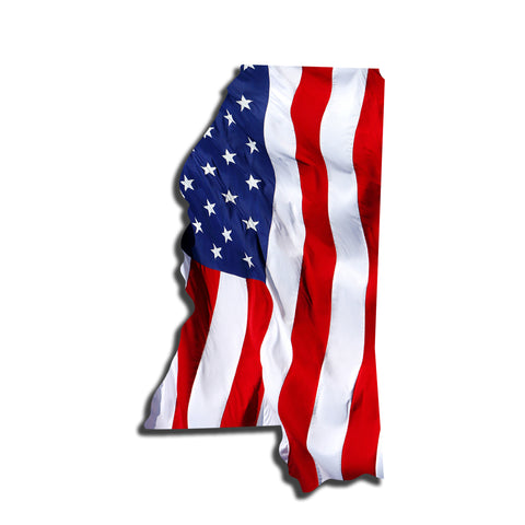 Mississippi Waving USA American Flag. Patriotic Vinyl Sticker