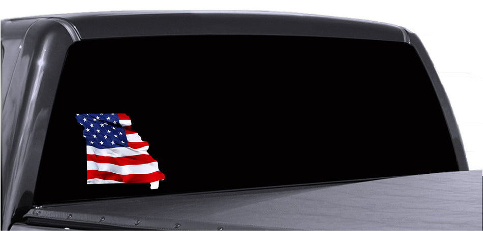 Missouri Waving USA American Flag. Patriotic Vinyl Sticker