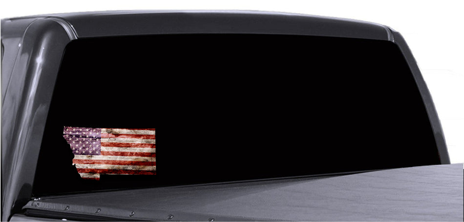 Montana Distressed Tattered Subdued USA American Flag Vinyl Sticker