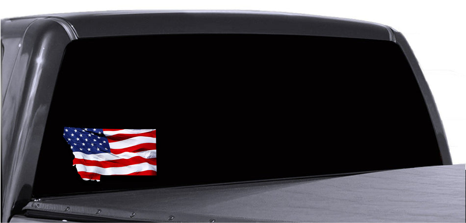 Montana Waving USA American Flag. Patriotic Vinyl Sticker