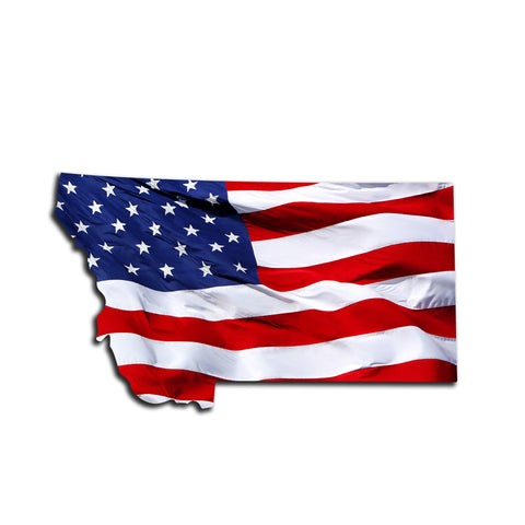 Montana Waving USA American Flag. Patriotic Vinyl Sticker