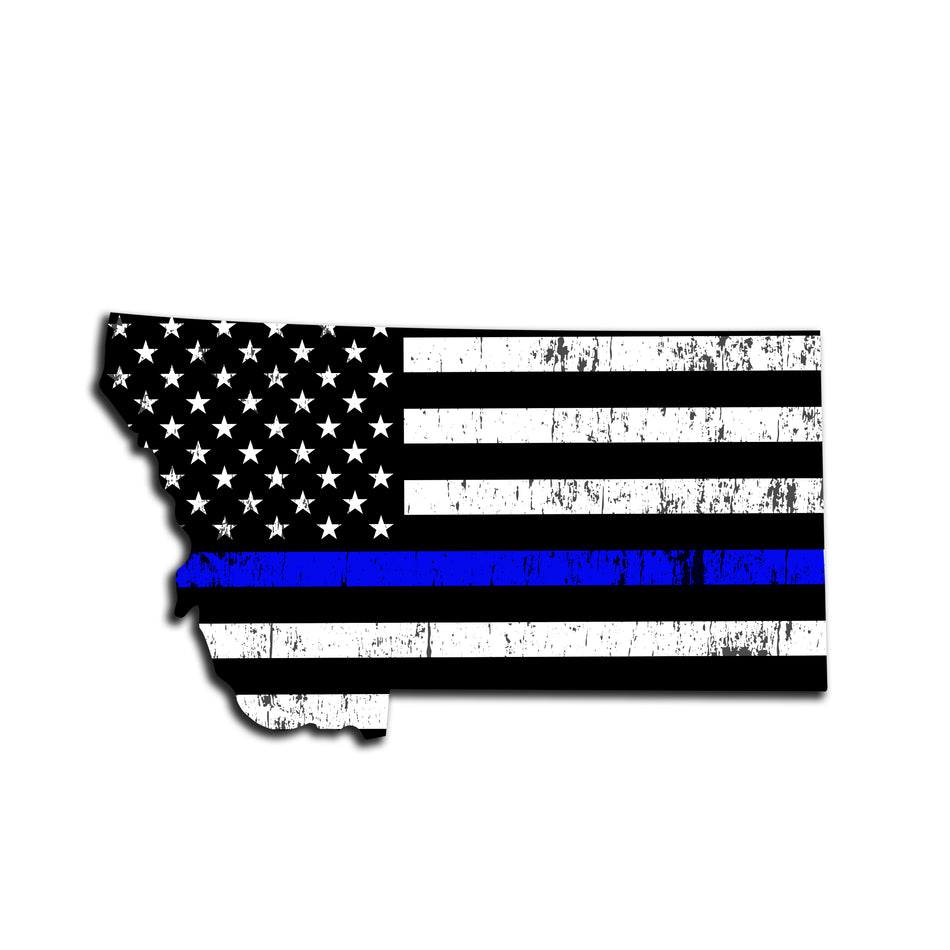 Montana Distressed Subdued US Flag Thin Blue Line/Thin Red Line/Thin Green Line Sticker. Support Police/Firefighters/Military