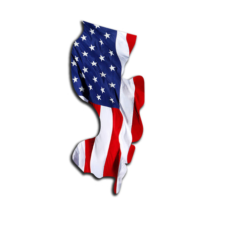New Jersey Waving USA American Flag. Patriotic Vinyl Sticker