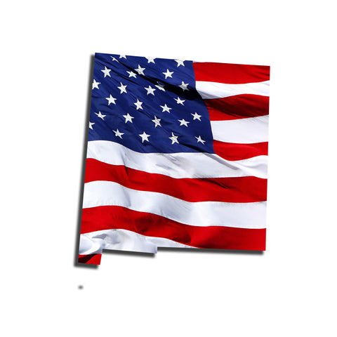 New Mexico Waving USA American Flag. Patriotic Vinyl Sticker