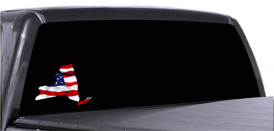 New York Waving USA American Flag. Patriotic Vinyl Sticker