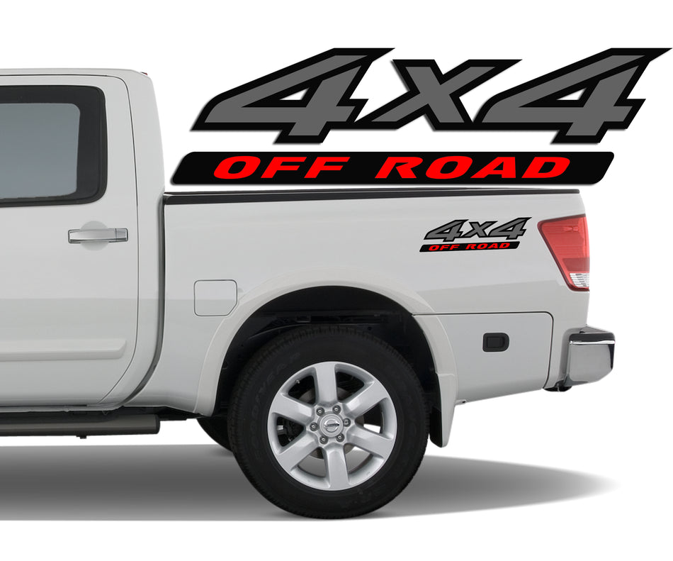 4x4 3 Color Off Road Bedside Vinyl Decals Stickers fits Nissan Titan King Crew Cab LE SE