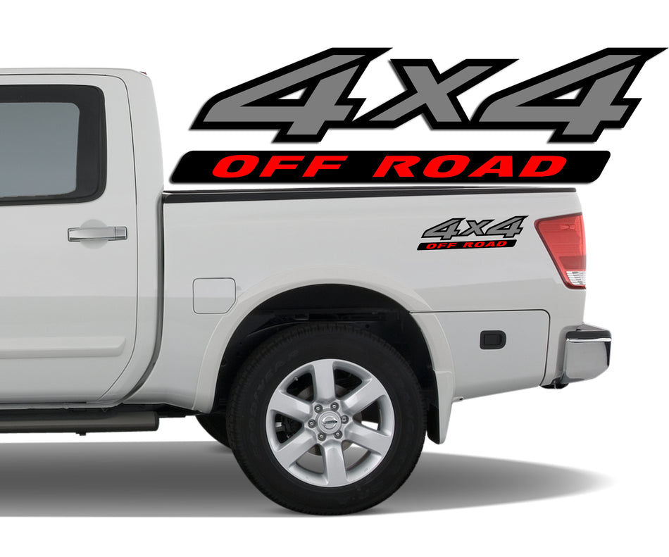 4x4 3 Color Off Road Bedside Vinyl Decals Stickers fits Nissan Titan King Crew Cab LE SE