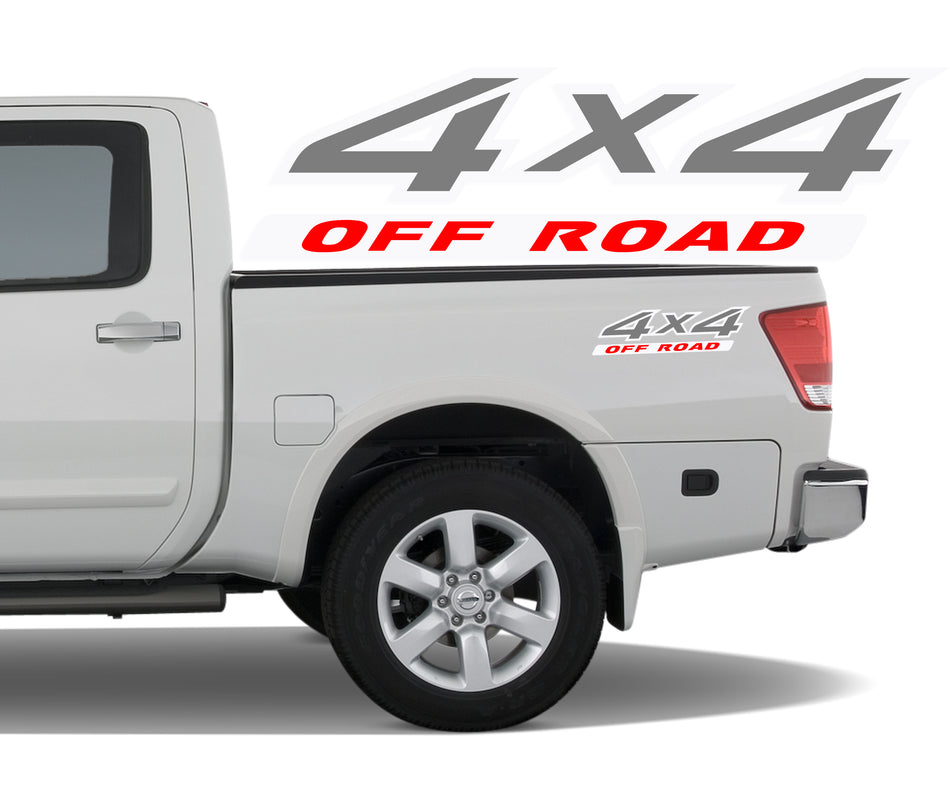 4x4 3 Color Off Road Bedside Vinyl Decals Stickers fits Nissan Titan King Crew Cab LE SE