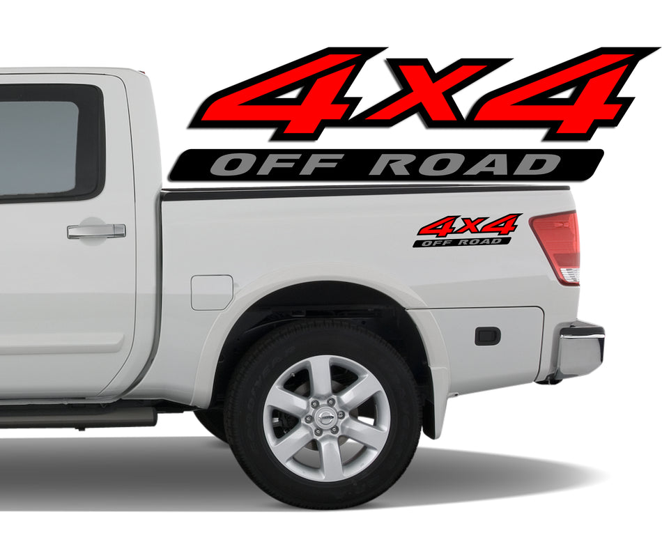 4x4 3 Color Off Road Bedside Vinyl Decals Stickers fits Nissan Titan King Crew Cab LE SE