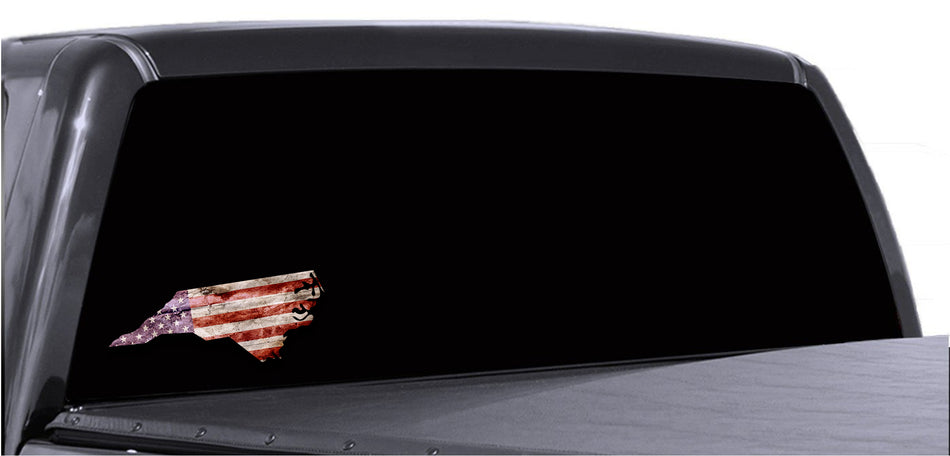 North Carolina Distressed Tattered Subdued USA American Flag Vinyl Sticker