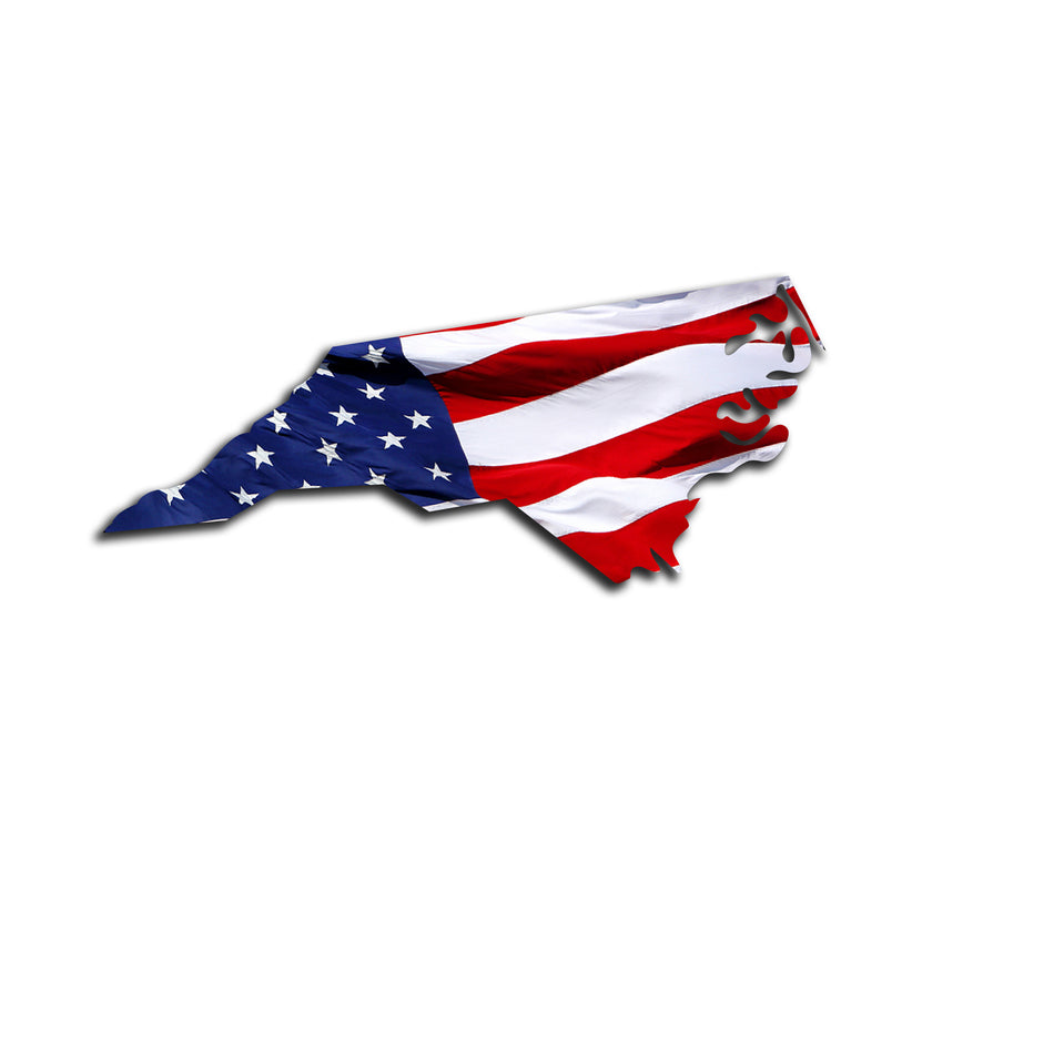 North Carolina Waving USA American Flag. Patriotic Vinyl Sticker