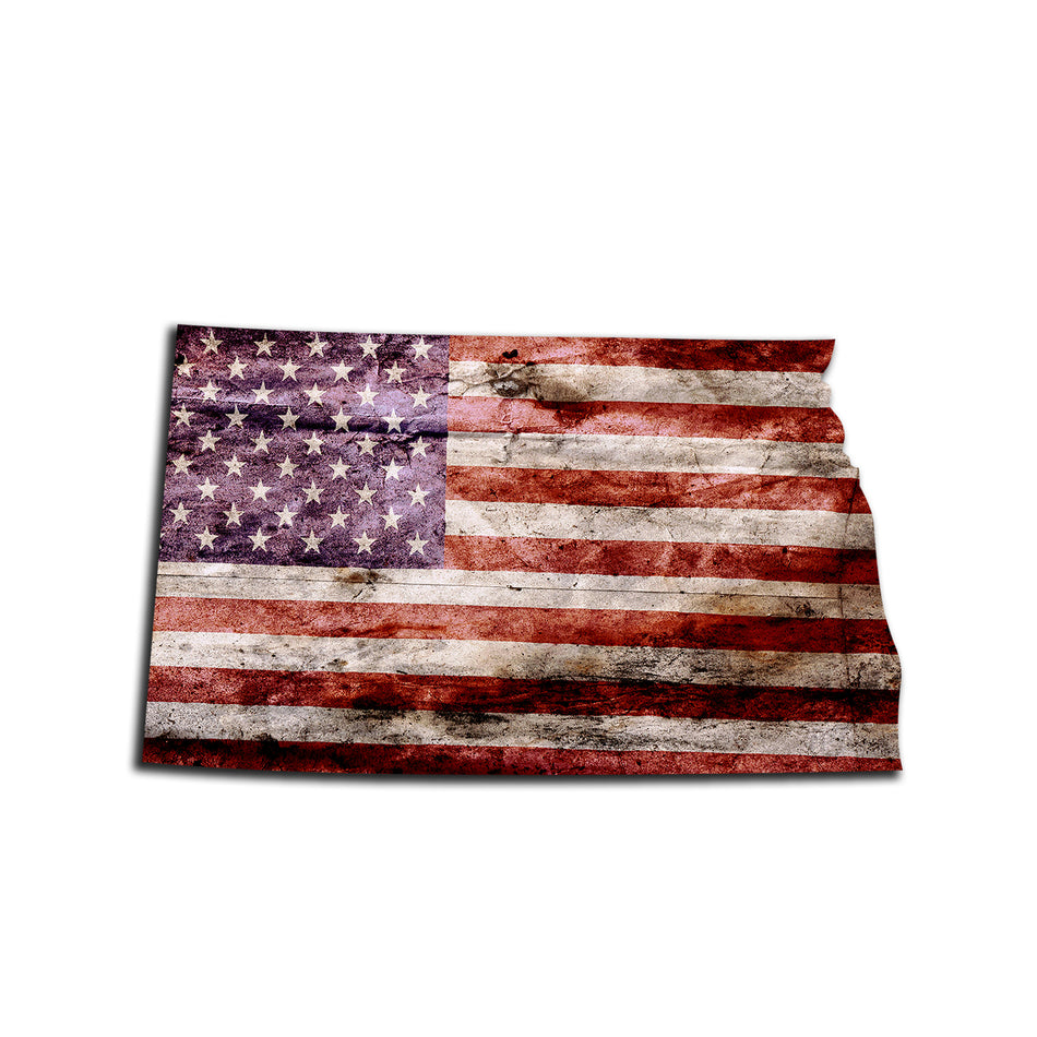 North Dakota Distressed Tattered Subdued USA American Flag Vinyl Sticker