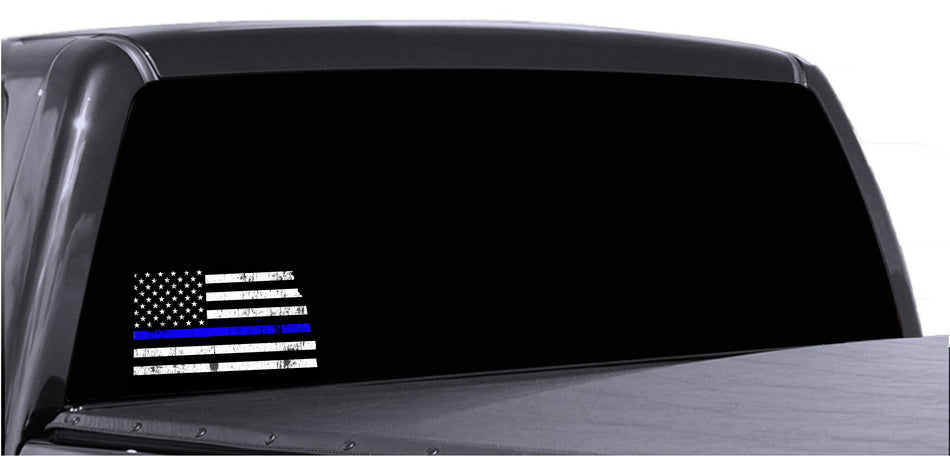 North Dakota Distressed Subdued US Flag Thin Blue Line/Thin Red Line/Thin Green Line Sticker. Support Police/Firefighters/Military