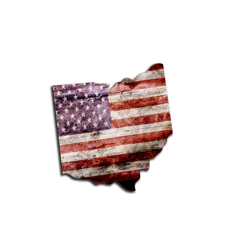 Ohio Distressed Tattered Subdued USA American Flag Vinyl Sticker