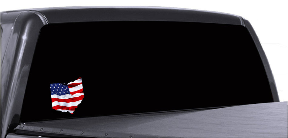 Ohio Waving USA American Flag. Patriotic Vinyl Sticker