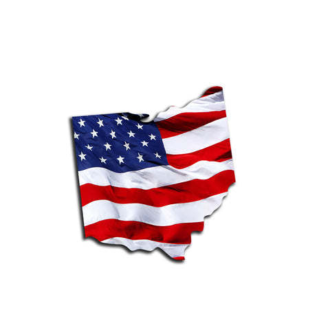 Ohio Waving USA American Flag. Patriotic Vinyl Sticker
