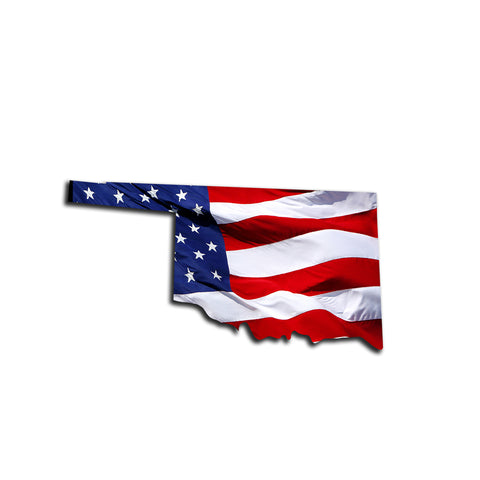 Oklahoma Waving USA American Flag. Patriotic Vinyl Sticker