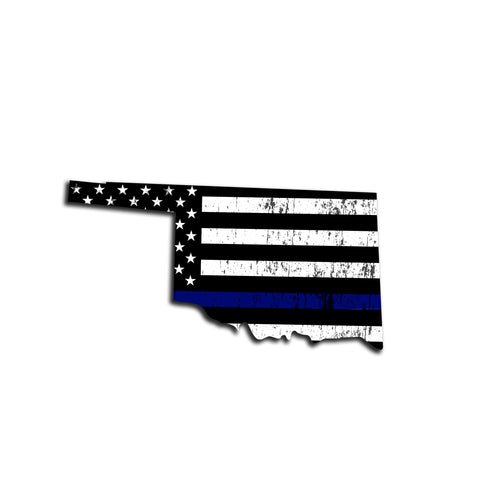 Oklahoma Distressed Subdued US Flag Thin Blue Line/Thin Red Line/Thin Green Line Sticker. Support Police/Firefighters/Military