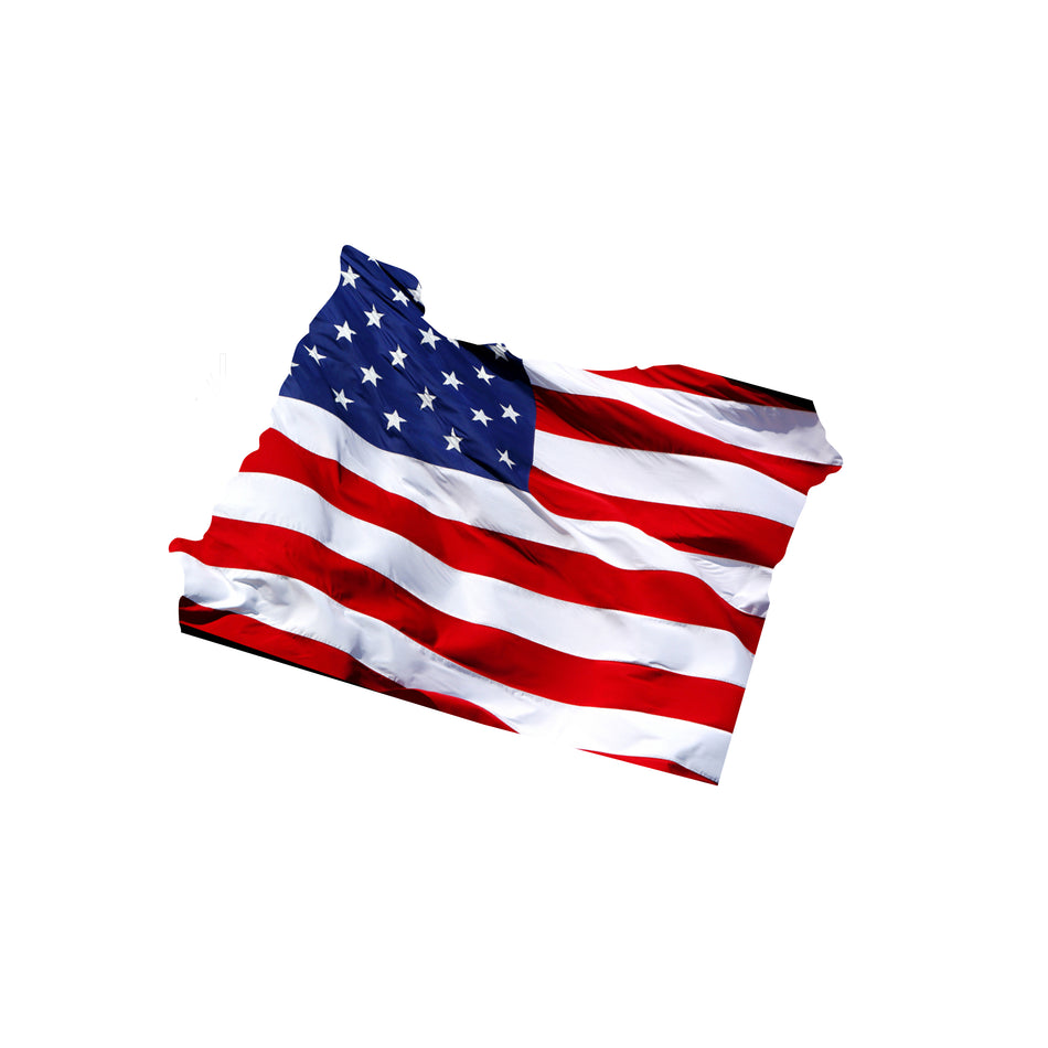 Oregon Waving USA American Flag. Patriotic Vinyl Sticker