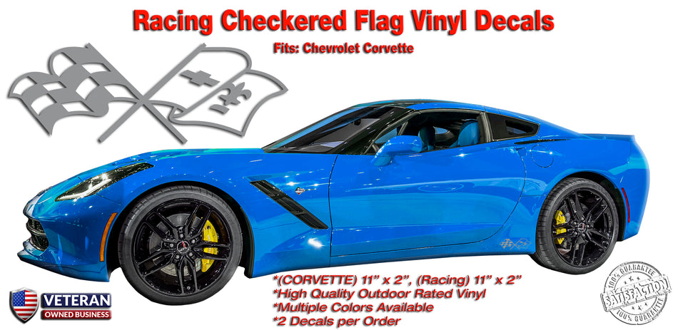Racing Flag Window Rocker Vinyl Decals fits Corvette ZR1 Z06 C6 C5 C4 Stingray