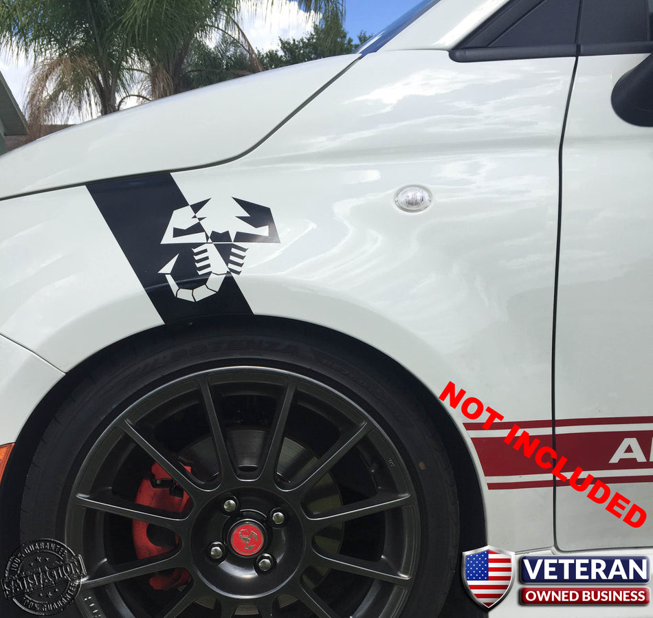 3" Fender Hash Stripes with Abarth Scorpion Fits Fiat Abarth, 500, 2010-15 -Pair