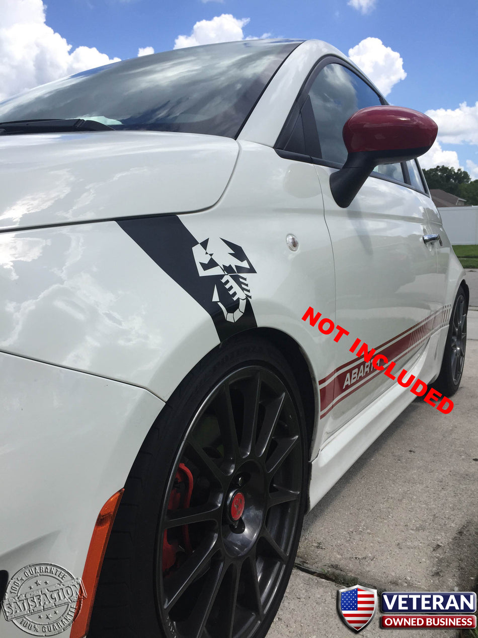 3" Fender Hash Stripes with Abarth Scorpion Fits Fiat Abarth, 500, 2010-15 -Pair